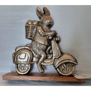 Silver and Brown Rabbit Scooter Sculpture Art Vespa Bunny Easter